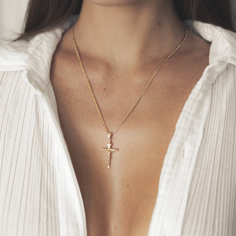 New 18KGP Jesus Crucifix Cross Pendant Necklace | Christian Jewelry Gift